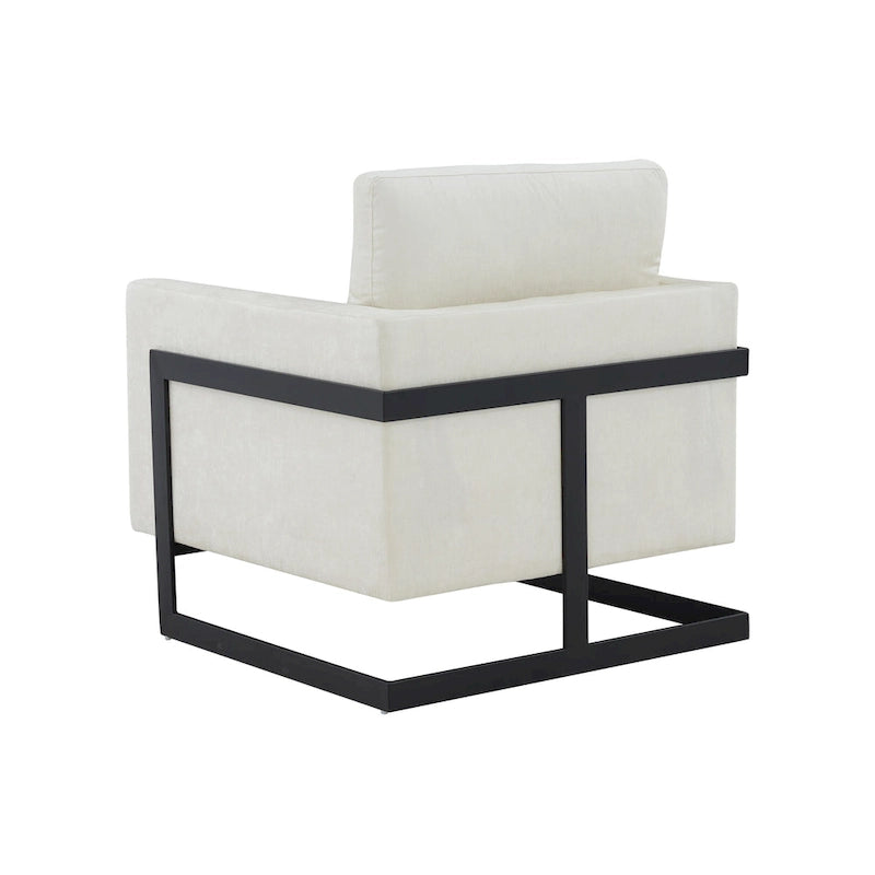 Fauteuil d'appoint contemporain en tissu crème et noir avec cadre en métal