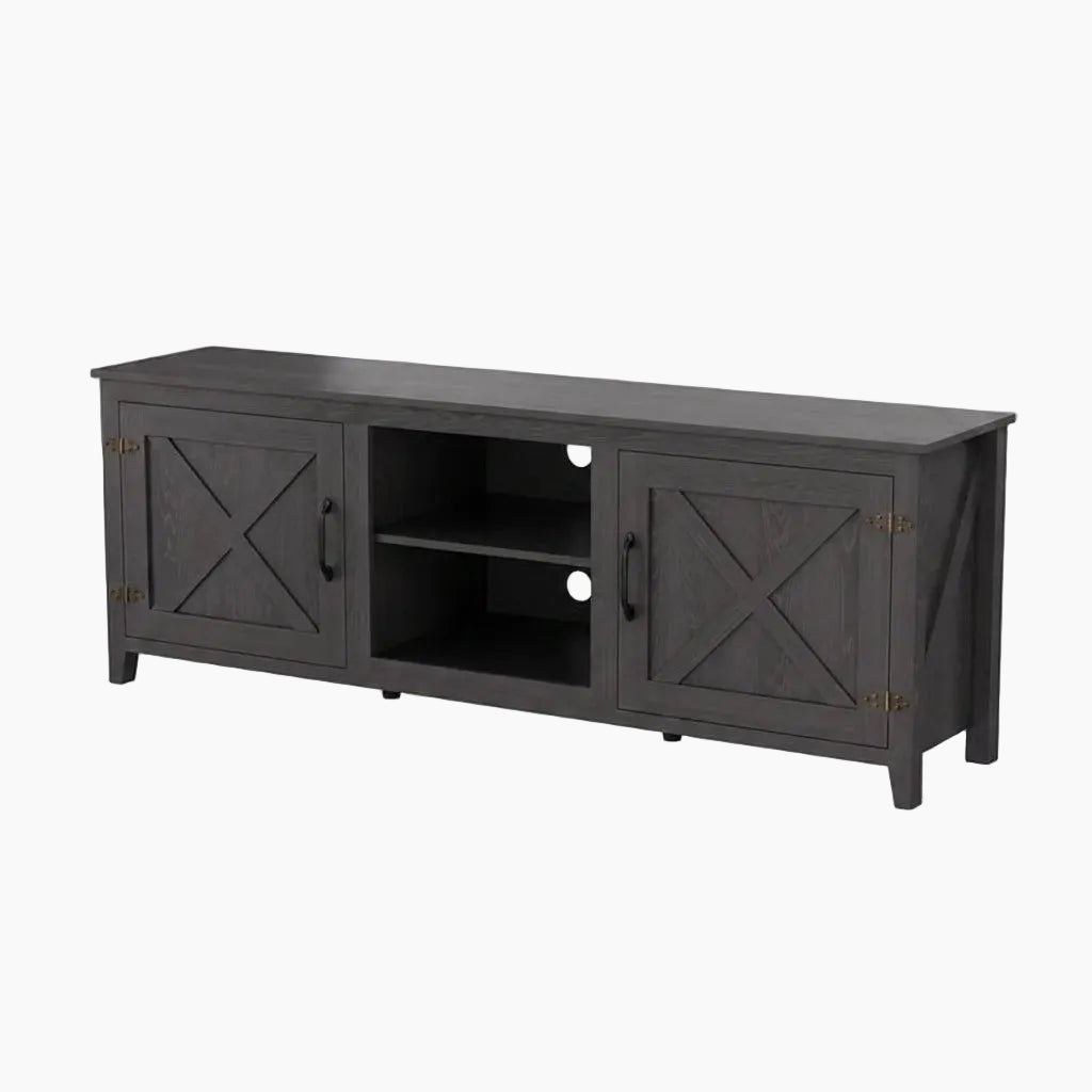 Meuble TV moderne 70 pouces avec étagères, meuble de divertissement multimédia avec portes - Noir - M