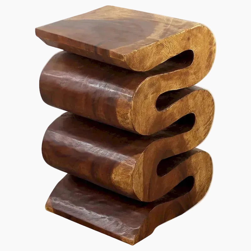 Table d'appoint Serpent Vague Sculptée à la Main en Bois Massif 12x14x20 Huile de Noyer