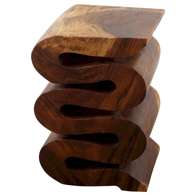 Table d'appoint Serpent Vague Sculptée à la Main en Bois Massif 12x14x20 Huile de Noyer