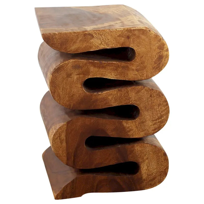 Table d'appoint Serpent Vague Sculptée à la Main en Bois Massif 12x14x20 Huile de Noyer