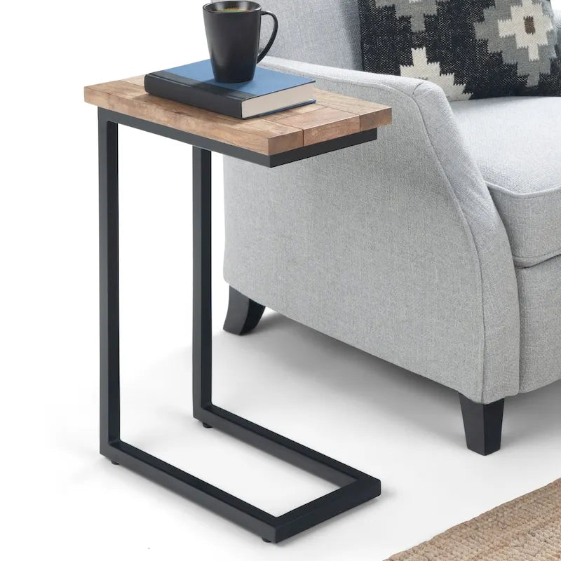 Table d'appoint industrielle en métal massif, en forme de C, de 45,7 cm de large – 45,7 L x 25,4 P x 61 H cm