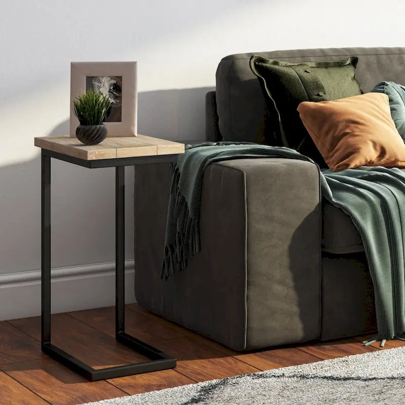 Table d'appoint industrielle en métal massif, en forme de C, de 45,7 cm de large – 45,7 L x 25,4 P x 61 H cm