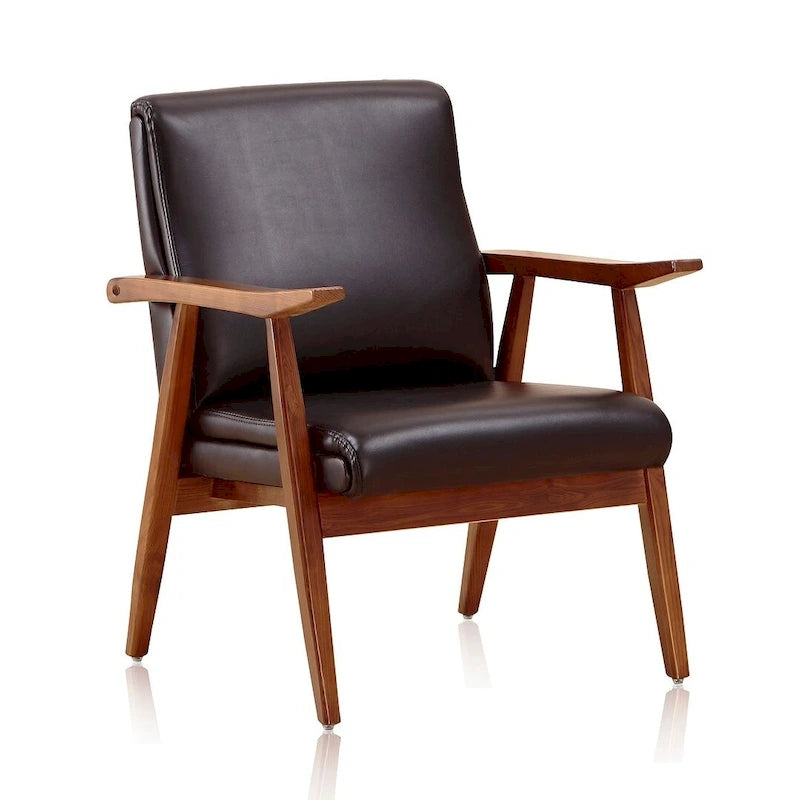Fauteuil d'appoint mi-siècle en similicuir ambre