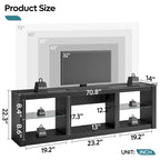 Meuble TV LED 70 pouces avec étagères en verre trempé et armoire ouverte - 71 po