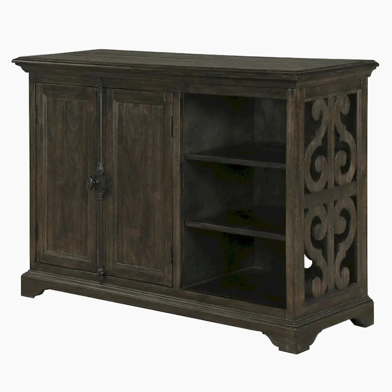 Meuble d'imprimante traditionnel en bois patiné avec rangement