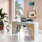 Bureau 1 tiroir en bois et rotin