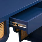 Bureau 1 tiroir en bois et rotin