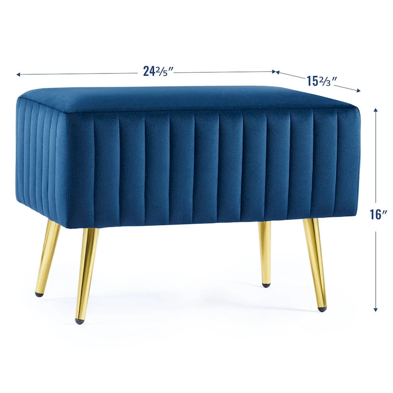 Banc d'entrée moderne rembourré de 60 cm avec assise en velours