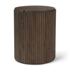 Table d'appoint ronde en bois massif cannelé marron foncé