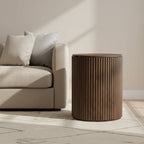 Terra Dark Brown Solid Wood Fluted Round Side Table