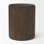Table d'appoint ronde en bois massif cannelé marron foncé