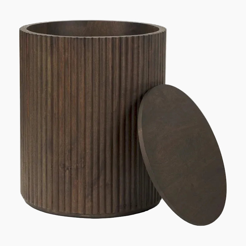 Table d'appoint ronde en bois massif cannelé marron foncé