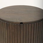 Table d'appoint ronde en bois massif cannelé marron foncé