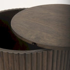 Table d'appoint ronde en bois massif cannelé marron foncé