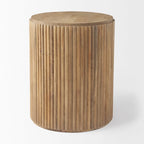 Table d'appoint ronde en bois massif cannelé marron foncé