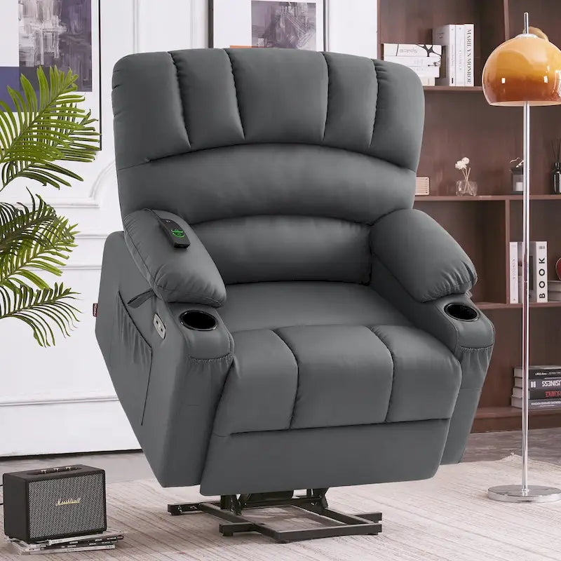 Fauteuil inclinable releveur avec massage et chauffage – Similicuir, Largeur moyenne