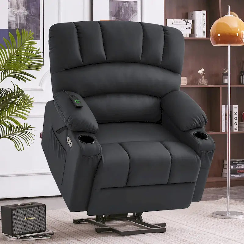 Fauteuil inclinable releveur avec massage et chauffage – Similicuir, Largeur moyenne