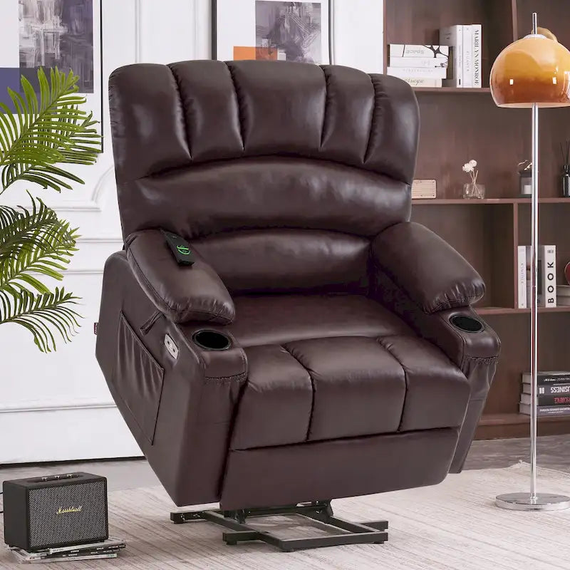 Fauteuil inclinable releveur avec massage et chauffage – Similicuir, Largeur moyenne