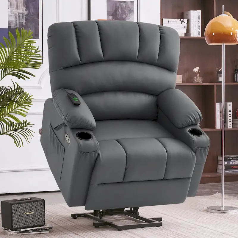 Fauteuil inclinable releveur avec massage et chauffage – Similicuir, Largeur moyenne