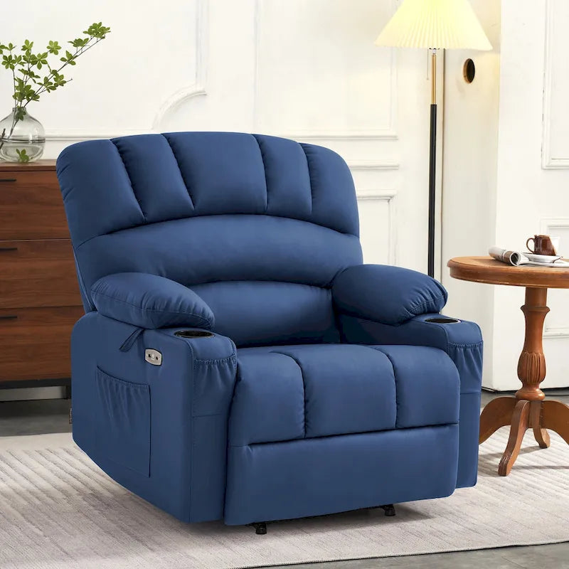 Fauteuil inclinable releveur avec massage et chauffage – Similicuir, Largeur moyenne