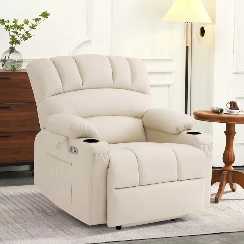 Fauteuil inclinable releveur avec massage et chauffage – Similicuir, Largeur moyenne