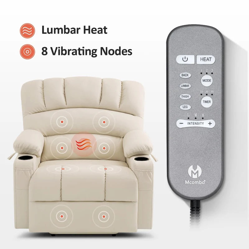 Fauteuil inclinable releveur avec massage et chauffage – Similicuir, Largeur moyenne