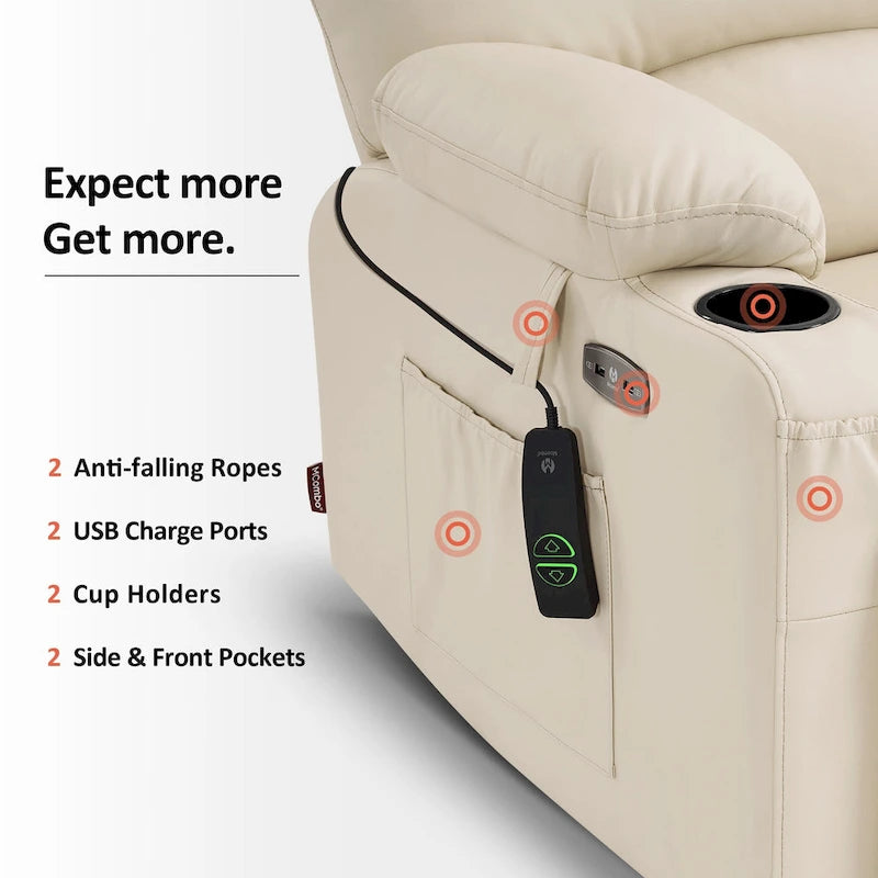 Fauteuil inclinable releveur avec massage et chauffage – Similicuir, Largeur moyenne