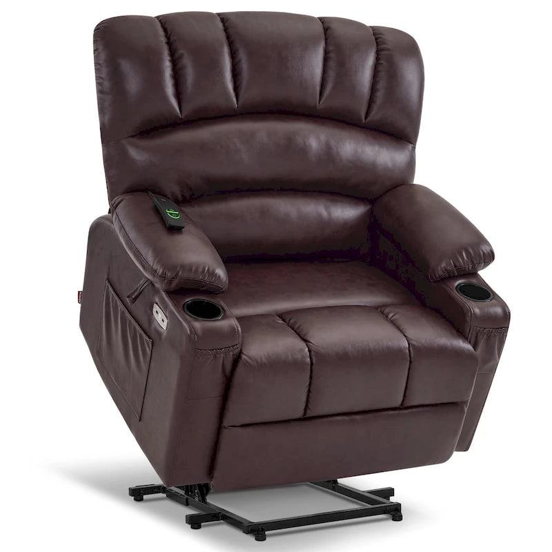 Fauteuil inclinable releveur avec massage et chauffage – Similicuir, Largeur moyenne