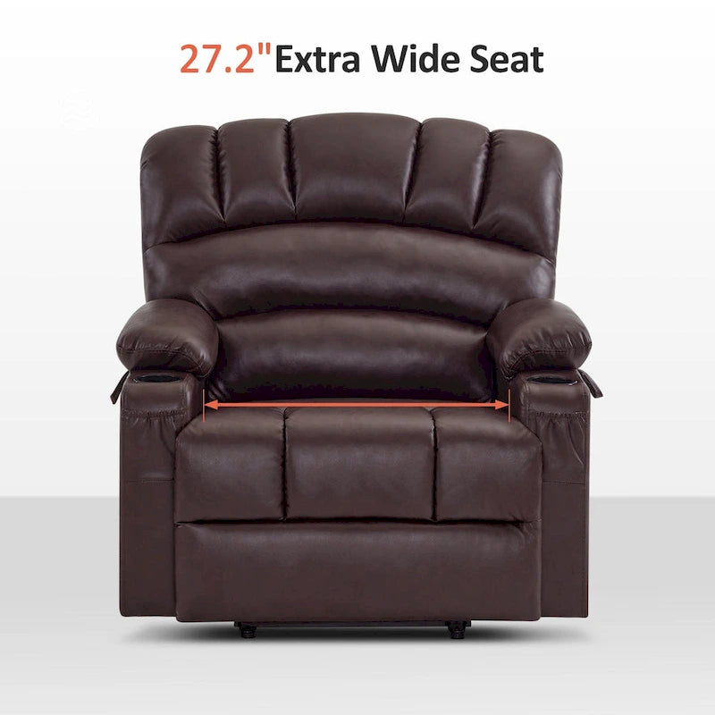 Fauteuil inclinable releveur avec massage et chauffage – Similicuir, Largeur moyenne