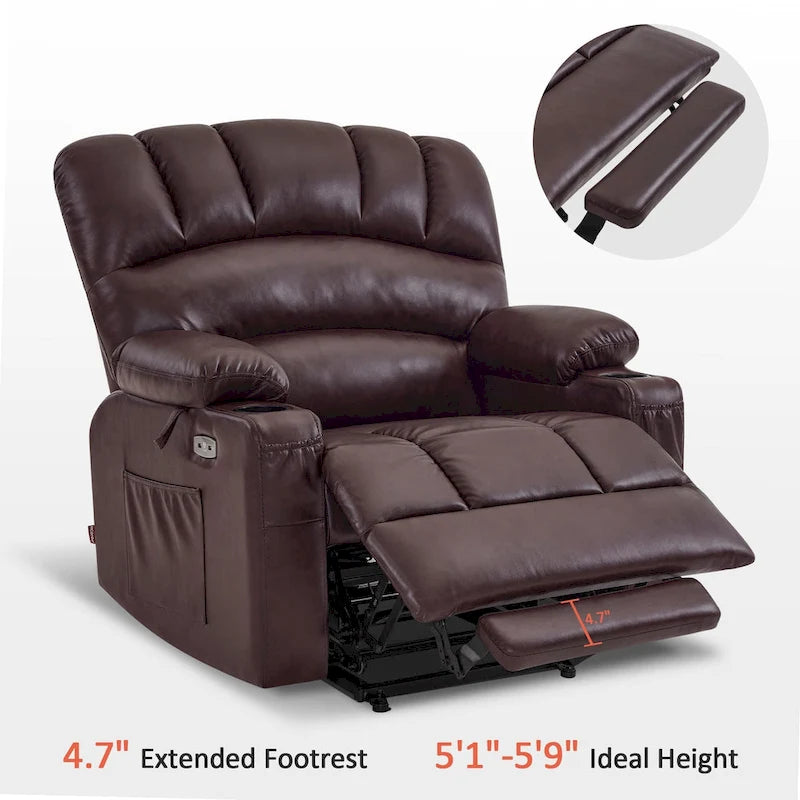 Fauteuil inclinable releveur avec massage et chauffage – Similicuir, Largeur moyenne