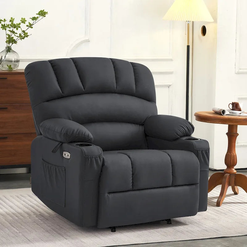 Fauteuil inclinable releveur avec massage et chauffage – Similicuir, Largeur moyenne