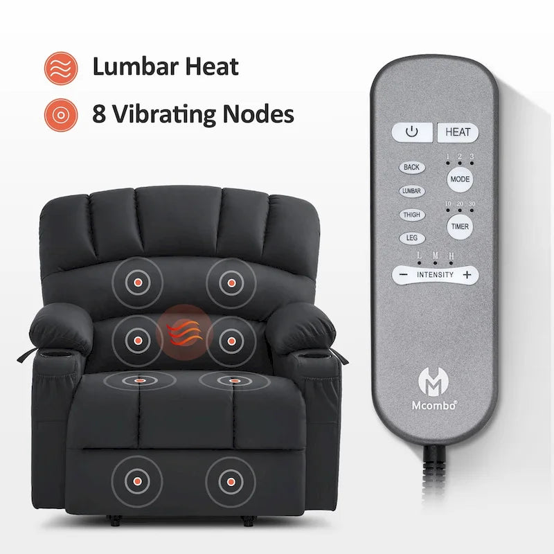 Fauteuil inclinable releveur avec massage et chauffage – Similicuir, Largeur moyenne