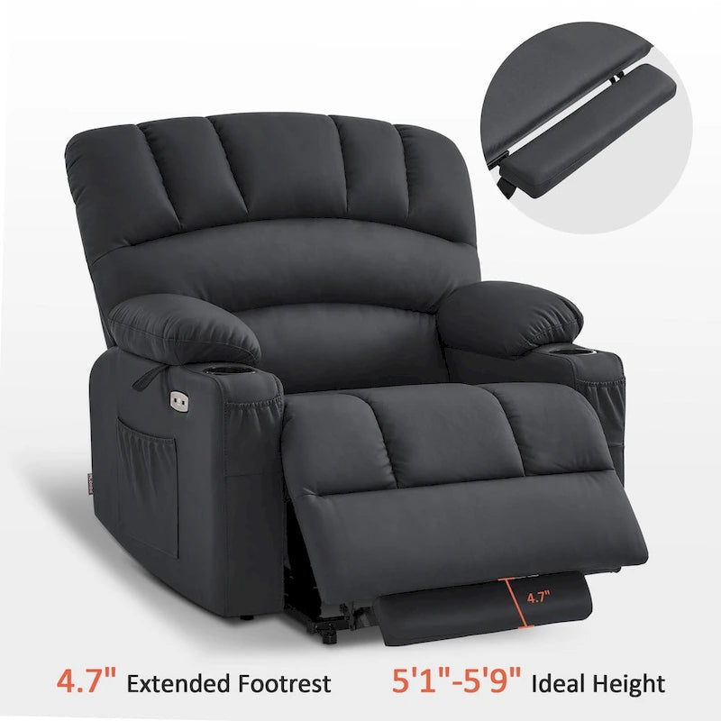Fauteuil inclinable releveur avec massage et chauffage – Similicuir, Largeur moyenne