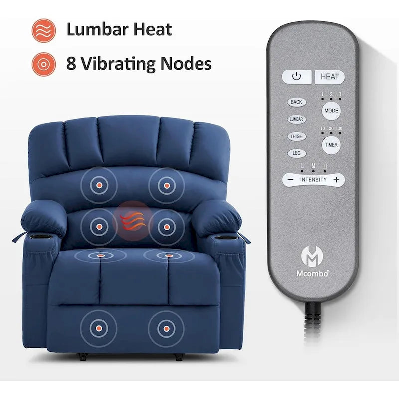 Fauteuil inclinable releveur avec massage et chauffage – Similicuir, Largeur moyenne