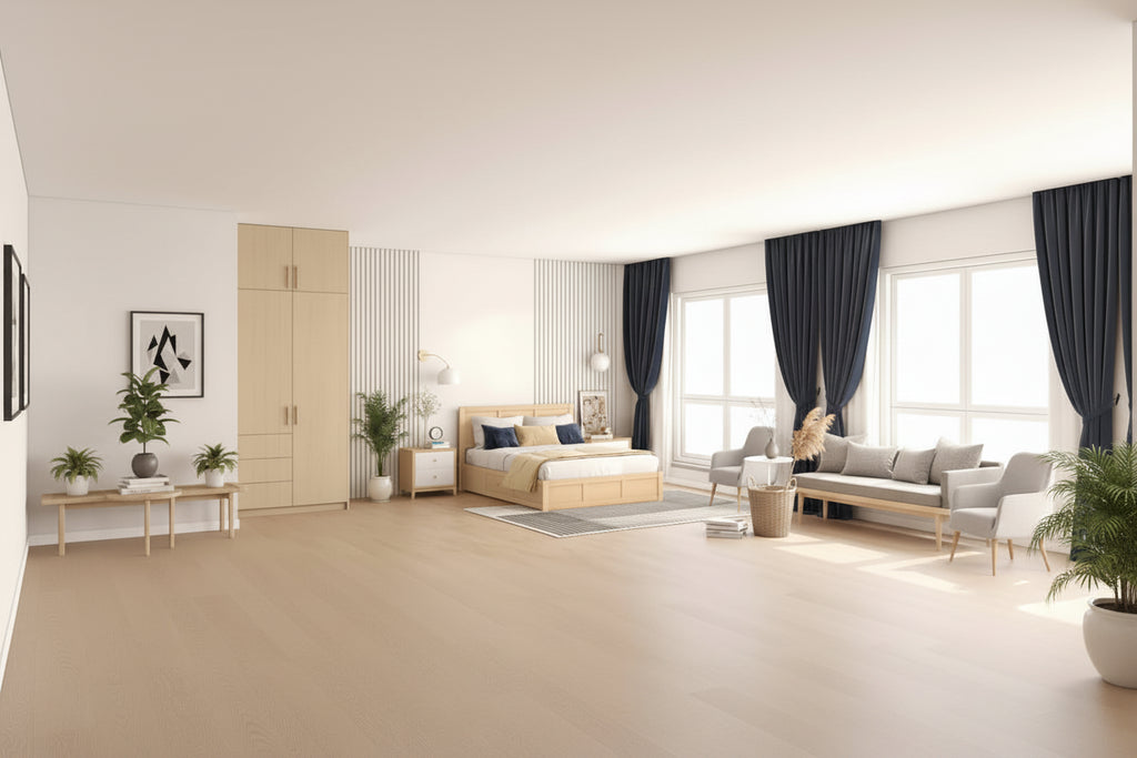 Lit plateforme en bois avec rangement intégré et 2 tiroirs