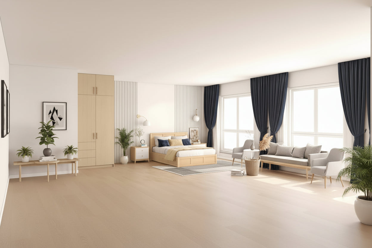Lit plateforme en bois avec rangement intégré et 2 tiroirs