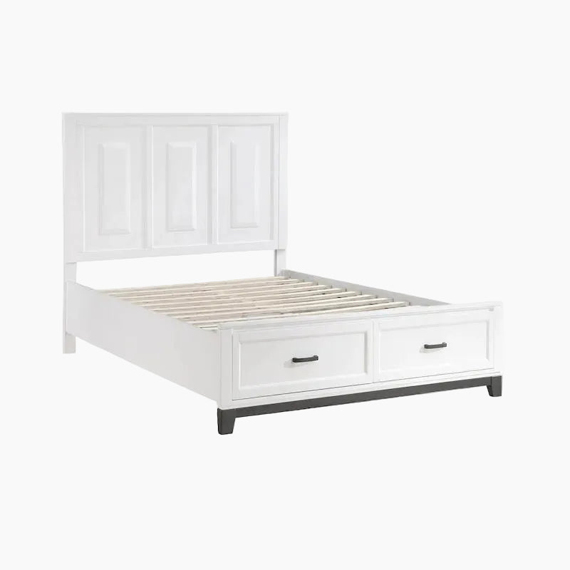 Lit plate-forme grand format avec 2 tiroirs de rangement – Fini bois blanc