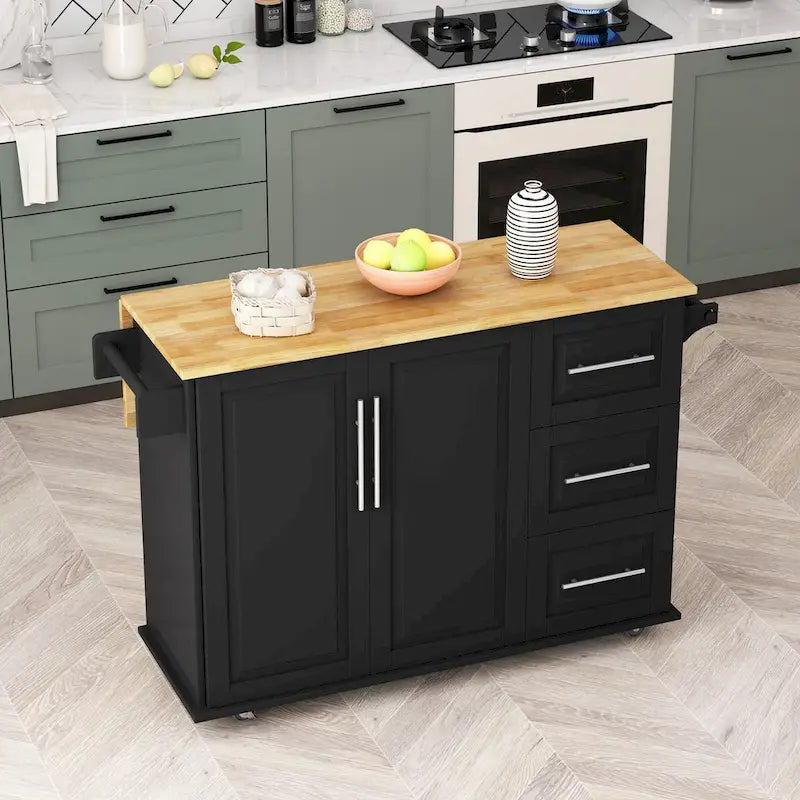 Kitchen Island Cart with 2 Door Cabinet and 3 Drawers