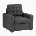 Cliff 37 Inch Chair, Pull Out Ottoman, Dark Gray Polyester, Espresso Wood