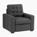 Cliff 37 Inch Chair, Pull Out Ottoman, Dark Gray Polyester, Espresso Wood