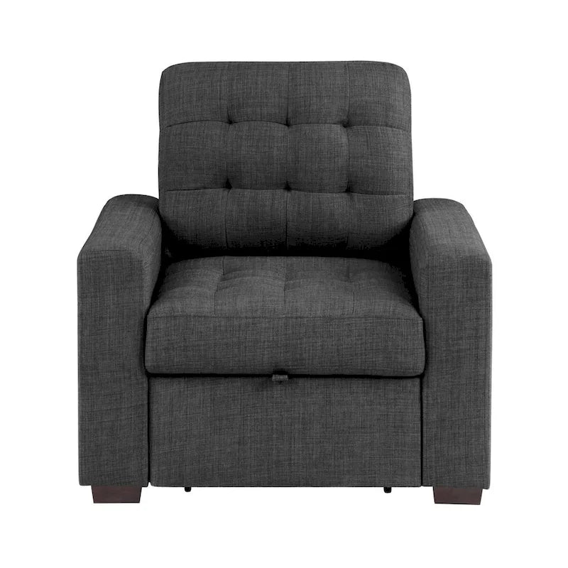 Fauteuil d'appoint de 37 pouces avec repose-pieds escamotable, polyester gris foncé, pieds espresso