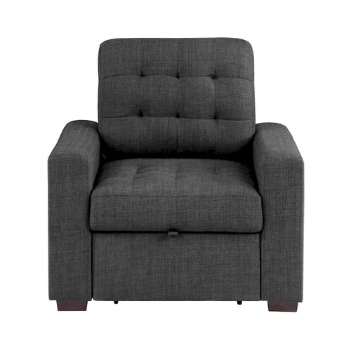 Fauteuil d'appoint de 37 pouces avec repose-pieds escamotable, polyester gris foncé, pieds espresso