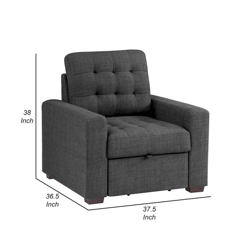 Fauteuil d'appoint de 37 pouces avec repose-pieds escamotable, polyester gris foncé, pieds espresso