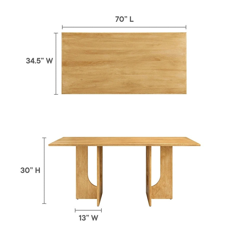 Table à manger rectangulaire en bois massif de 70 pouces