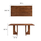 Table à manger rectangulaire en bois massif de 70 pouces