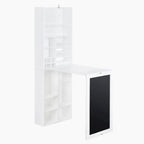 Table de bureau pliable et rabattable avec armoire de rangement et étagères inférieures, blanche