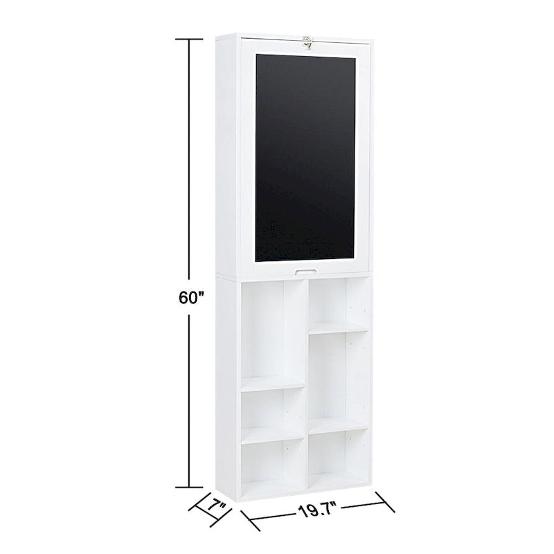 Table de bureau pliable et rabattable avec armoire de rangement et étagères inférieures, blanche