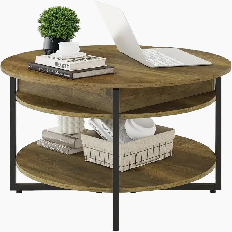 Wood Lift Top Circular Coffee Table - 31.5D x 31.5W x 17.35H
