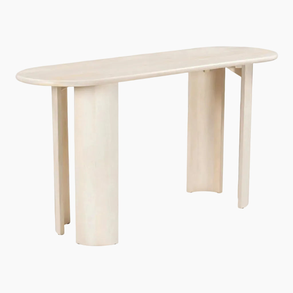 Console en bois d'acacia blanchi au design minimaliste